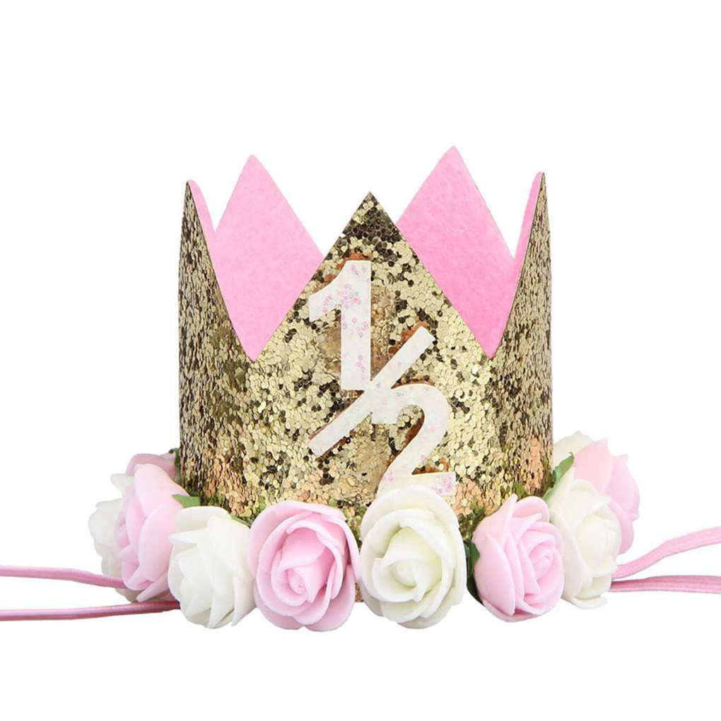 Birthday Glitter Flower Cone Hat Headwear Princess Crown for Baby Girl Boy Kids 