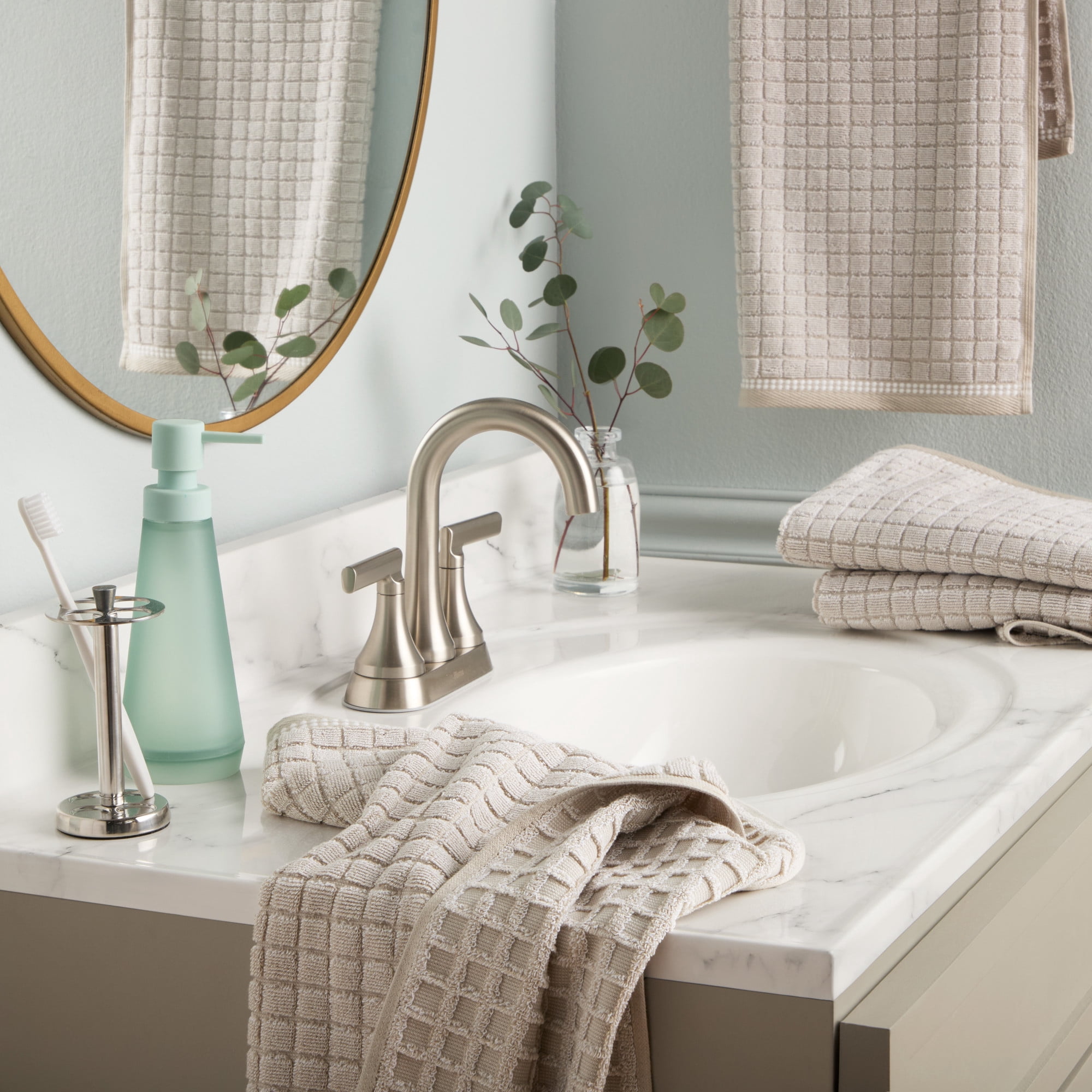 TOWN & COUNTRY EVERYDAY 4-Piece Textured Windowpane Hand Towel Set, 20"x30", 100% Cotton, Plush & Absorbent 550GSM, Beige