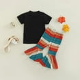 thumbnail image 5 of Girls Outfits Casual Summer Short Sleeve Letter Print Tops Striped Flare Pants Baby Clothes Black 6 Months-12 Months, 5 of 7