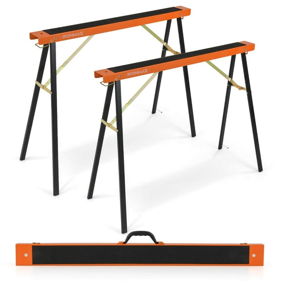 Costway Ironmax 2-Pack Folding Sawhorses with Pre-Drilled Holes & Non-slip Top, 830 LBS Capacity Orange Black