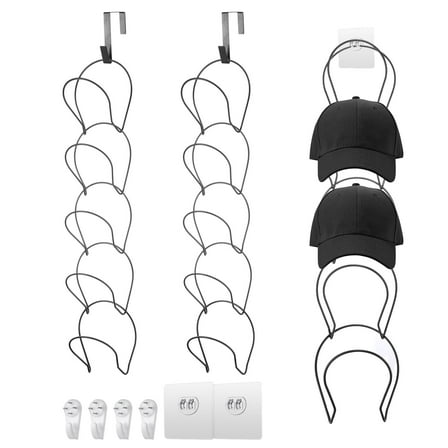 Uxcell Hat Rack Hanger Holder Organizer, Baseball Cap Closet Display Rack Over Door Wall Mounted Cap Holder, Black 2 Pcs