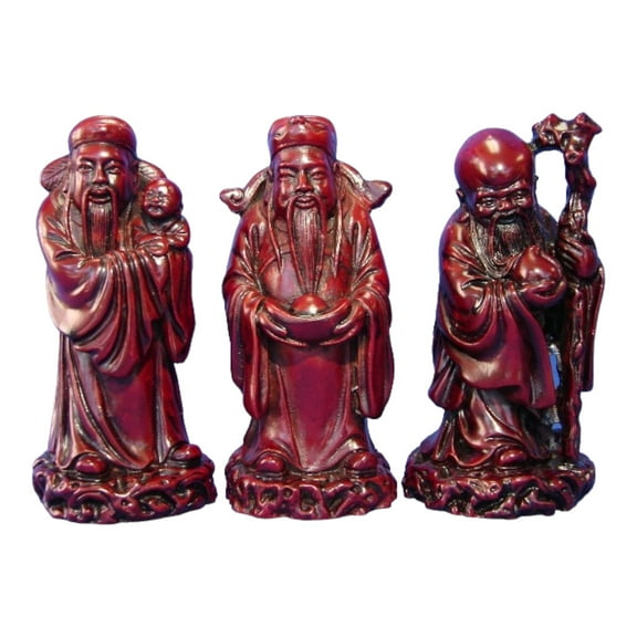 Set of 5" Red Color Three Gods - Feng Shui Three Deities Fuk Luk Sau Statue