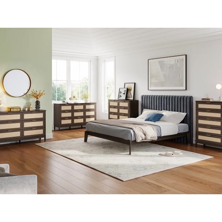 dark brown rattan dresser Mid-Century Rattan 3-Drawer Dressers Dark Acacia (Set of 2) main image 1