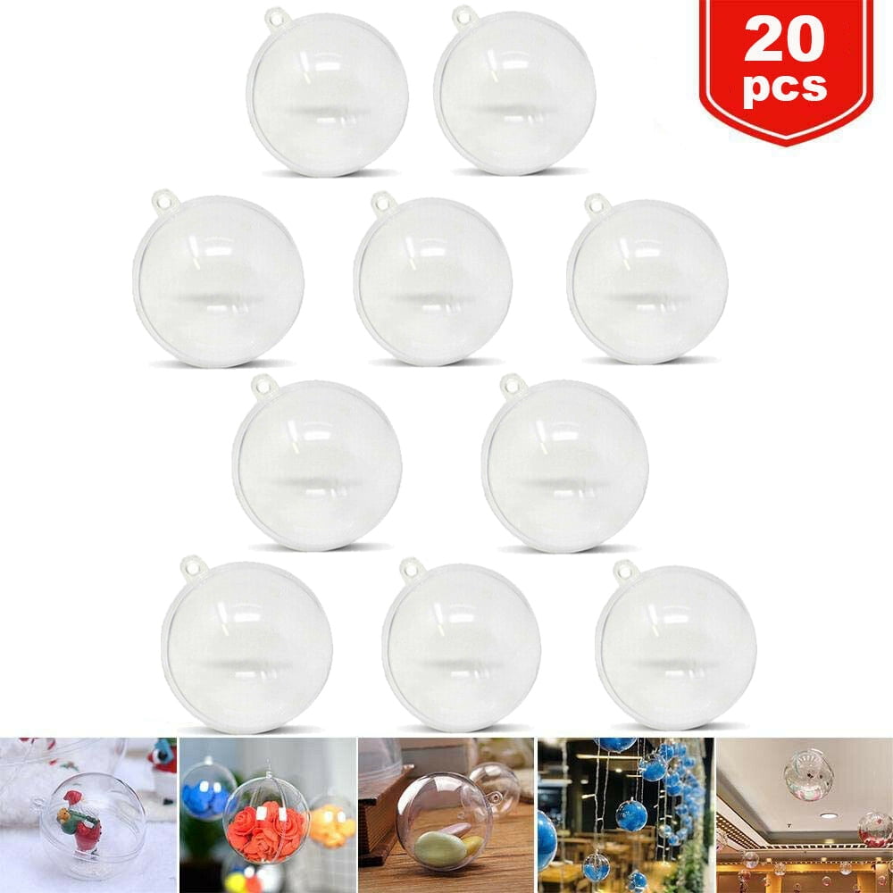 20pcs Clear Plastic Balls Christmas DIY Baubles Fillable Xmas Tree