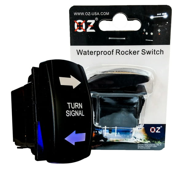 OZ-USA Turn Signal Arrow On/Off/On Rocker Switch 4-Pin SPST Laser Etch Blue LED Backlit Compatible with Can-Am, Polaris RZR, Yamaha Rhino Off-road Truck UTV