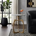 thumbnail image 3 of Modern End Table with Marble Top for Bedside or Living Room Decor - Sculptural Aluminum Base Side Table for Small Spaces - Decoarative Compact Accent Table for Home Display - 23", Gold & Metallic, 3 of 12