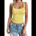 thumbnail image 2 of Camiseta Sin Mangas con Cuello Cuadrado para Mujer, de Doble Capa, Básica, para Entrenamiento de Verano, Informal Amarillo L, 2 of 7