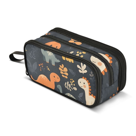 FORMRS Pencil Case with 3 Compartments Zipper Pouch, Elementary School Level and up, Cartoon Dinosaur