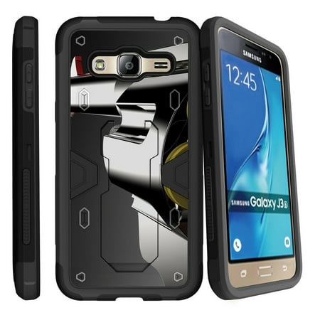 Samsung Galaxy J3, Galaxy Sky Dual Layer Shock Resistant MAX DEFENSE Heavy Duty Case with Built In Kickstand - Old