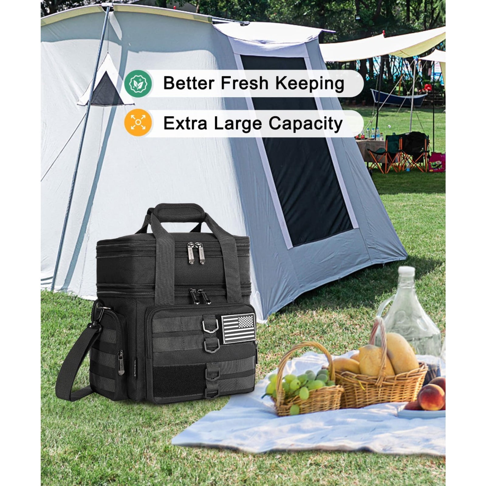 Tactical Lunch Box for Men with 5 Slim Ice Packs, Large Double Deck Insulated Bag for Work