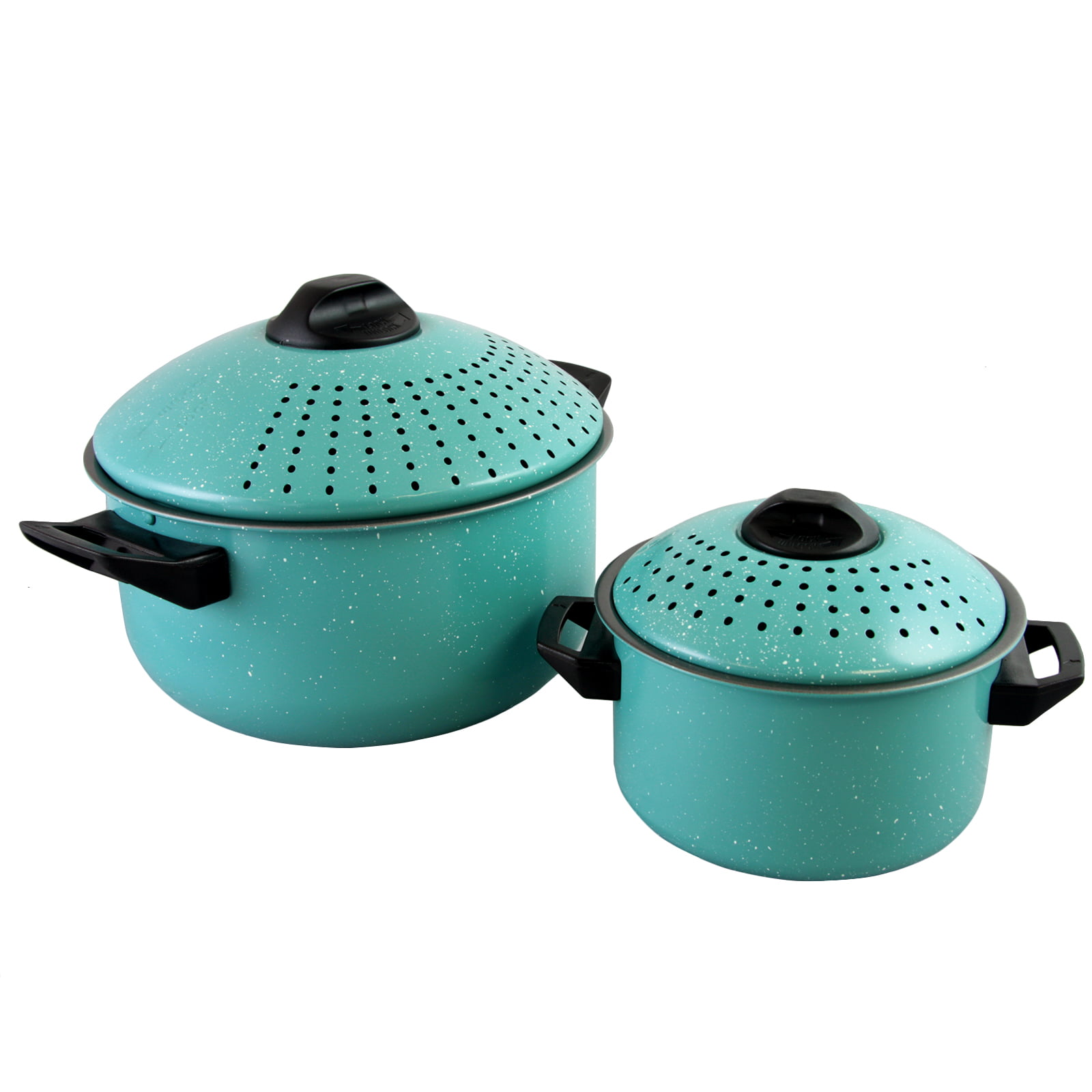 Turquoise Pasta pot with locking strainer lid by GIBSON nonstick interior 2 piece set