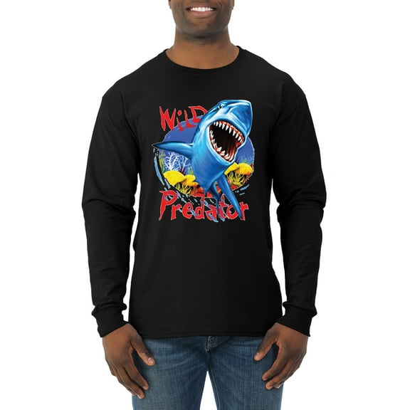 Shark Ocean Wild Predator Mens Long Sleeve Shirt, Black, Small