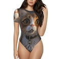 thumbnail image 1 of Bingfone Wide Eyed Cartoon Cats Pattern Women's Round Neck Bodysuit, Tight Snap Button Short Sleeve Bodysuit, Suitable for Party, Sports, Daily Wear-XX-Large, 1 of 7