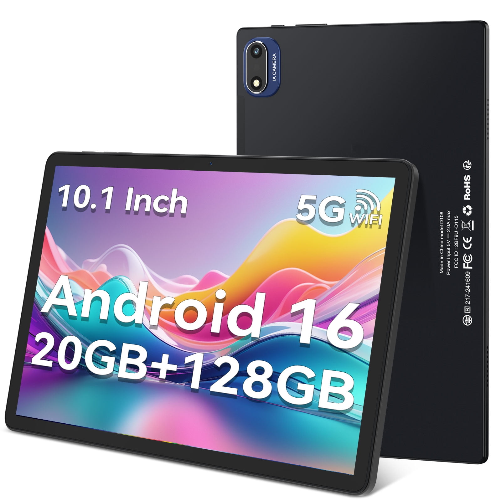 Android 16 Tablet 10 inch Tablets, 20GB RAM 128GB ROM 2TB Expand, 2.0Ghz CPU Octa-Core Processor Tablet PC, 5G WiFi6, BT5.0, 7000mAh Battery, Dual Camera, Widevine L1, GMS