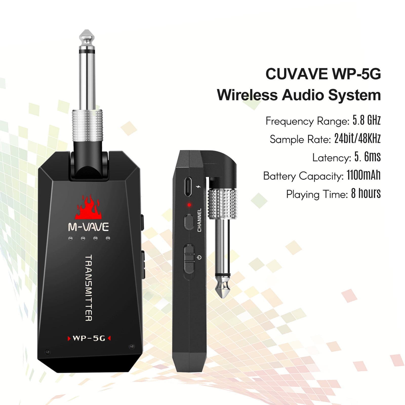 M-VAVE Wireless Guitar System WP-5G Rechargeable Audio and Receiver for Electric Bass Guitars ISM Band Amplifier Accessories
