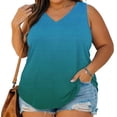 thumbnail image 2 of Ladies' Plus Size V Neck Sleeveless Tank Top Ombre Gradient Print Casual Summer Blouse Light Blue, 2 of 7