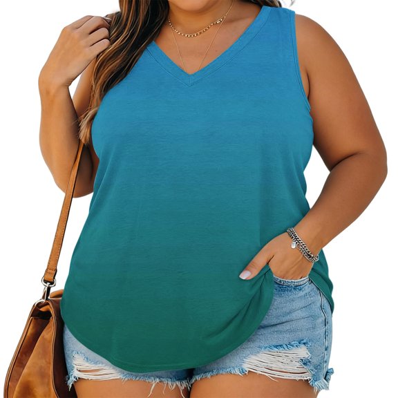 gbyLJF Plus Size Tank Tops for Women Loose Fit V Neck Flowy Sleeveless Summer Shirts Lightweight Spring Casual Vacation Blouses