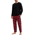 thumbnail image 2 of INSPIRAR CHIC Pijama de Dos Piezas para Hombre de Manga Larga en Color Sólido con Patrón de Cuadros 2XL Negro Rojo, 2 of 5