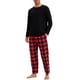 thumbnail image 2 of INSPIRAR CHIC Pijama de Dos Piezas para Hombre de Manga Larga en Color Sólido con Patrón de Cuadros 2XL Negro Rojo, 2 of 5