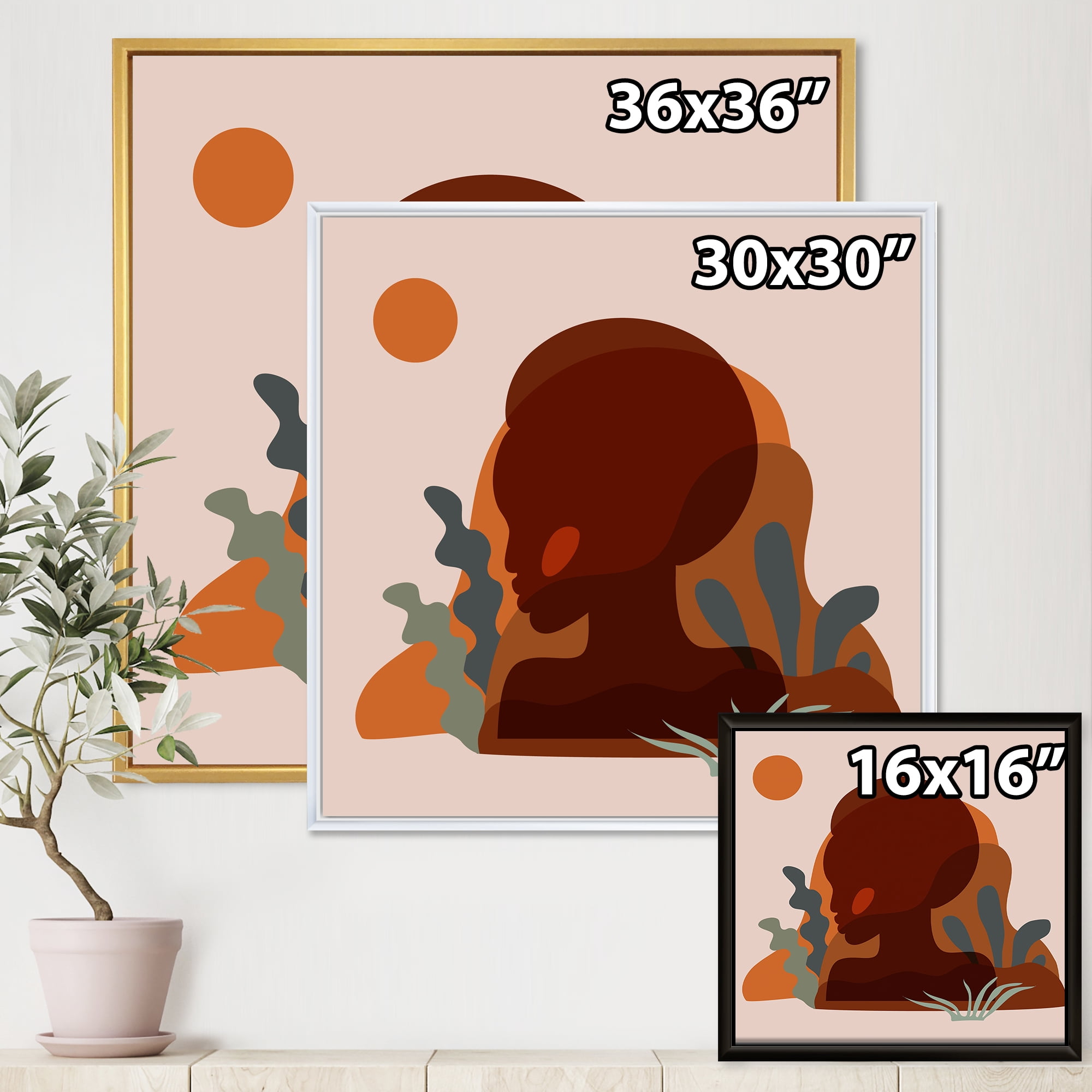 Designart 'Minimal Silhouette Of African American Woman' Modern Framed Canvas Wall Art Print