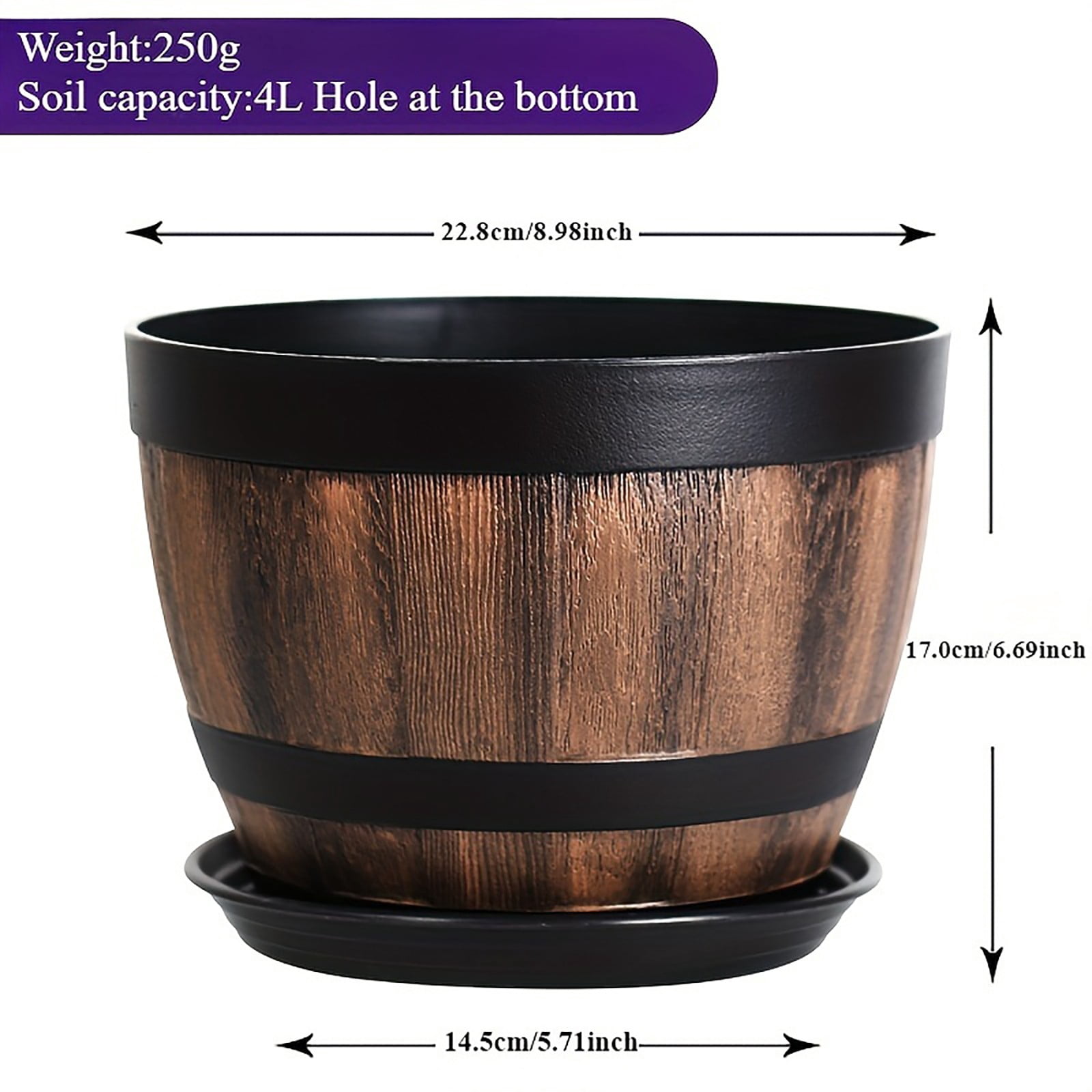 Outdoor Garden Flower Pots, Planters, Balcony Patio Yard, Wood Barrel Style, Lightweight Durable