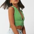 thumbnail image 3 of Chbgutlmr Halter Tops for Women Sleeveless Deep V Neck Tie Back Ruched Front Backless Crop Tops Casual Summer Cute Party Blouse, 3 of 9