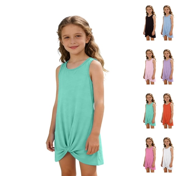 Bmisegm Girls Summer Dress Sleeveless Ruffle Beach Casual Tank Dress Play Outfit for Toddler Kids Toddler Dresses