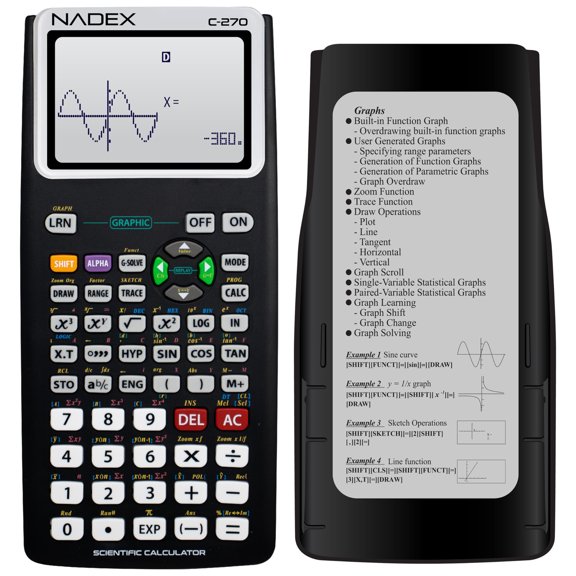 Nadex Coins C-270 Scientific Calculator with Black and White Graph Functions, Battery Powered (Black), NXTE-1699