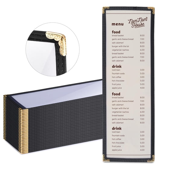 WeChef 30 pack 4.25"x14" Restaurant Menu Book Covers 1 Page 2 View Single Page Wine List for Cafe Hotel Bar Black