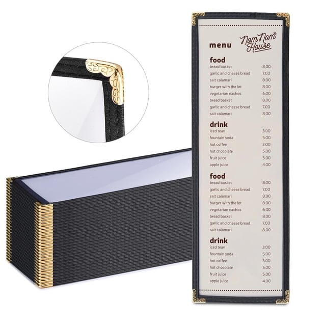 WeChef 30 Pcs 4.25 x 14 Pouces Couvertures de Menu de Restaurant Page Unique 2 Vues Manchons de Menu Bord Double Couture PVC pour Liste de Vin