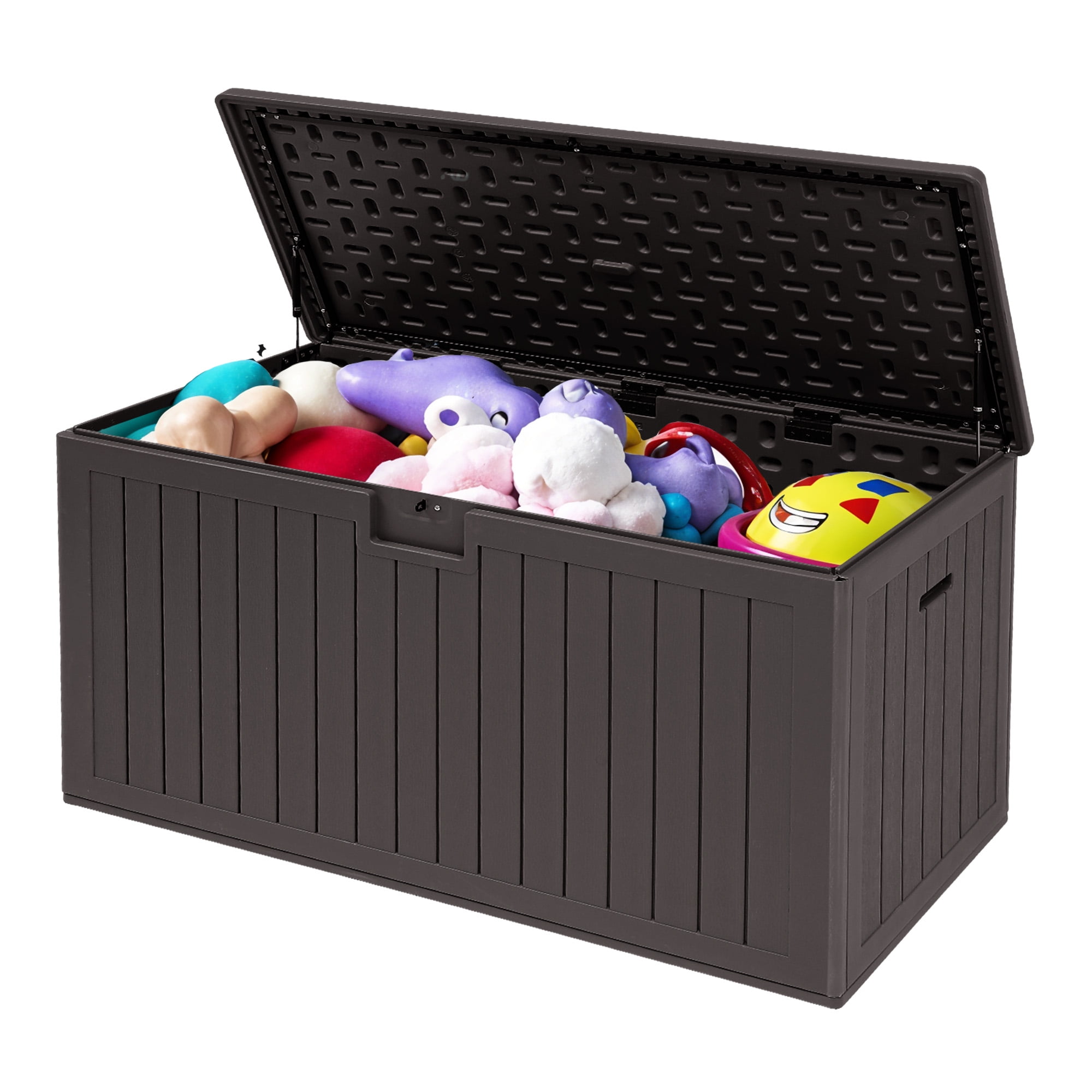 Uforic 180 Gallon Extra Large Outdoor Deck Box, Double-Wall Resin Storage Box with Flexible Divider, Lockable,‎Weatherproof,Brown