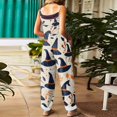 thumbnail image 4 of Halloween Jumpsuits for Women Spaghetti Strap Overalls Floral Print Loose Sleeveless Linen Romper, 4 of 7