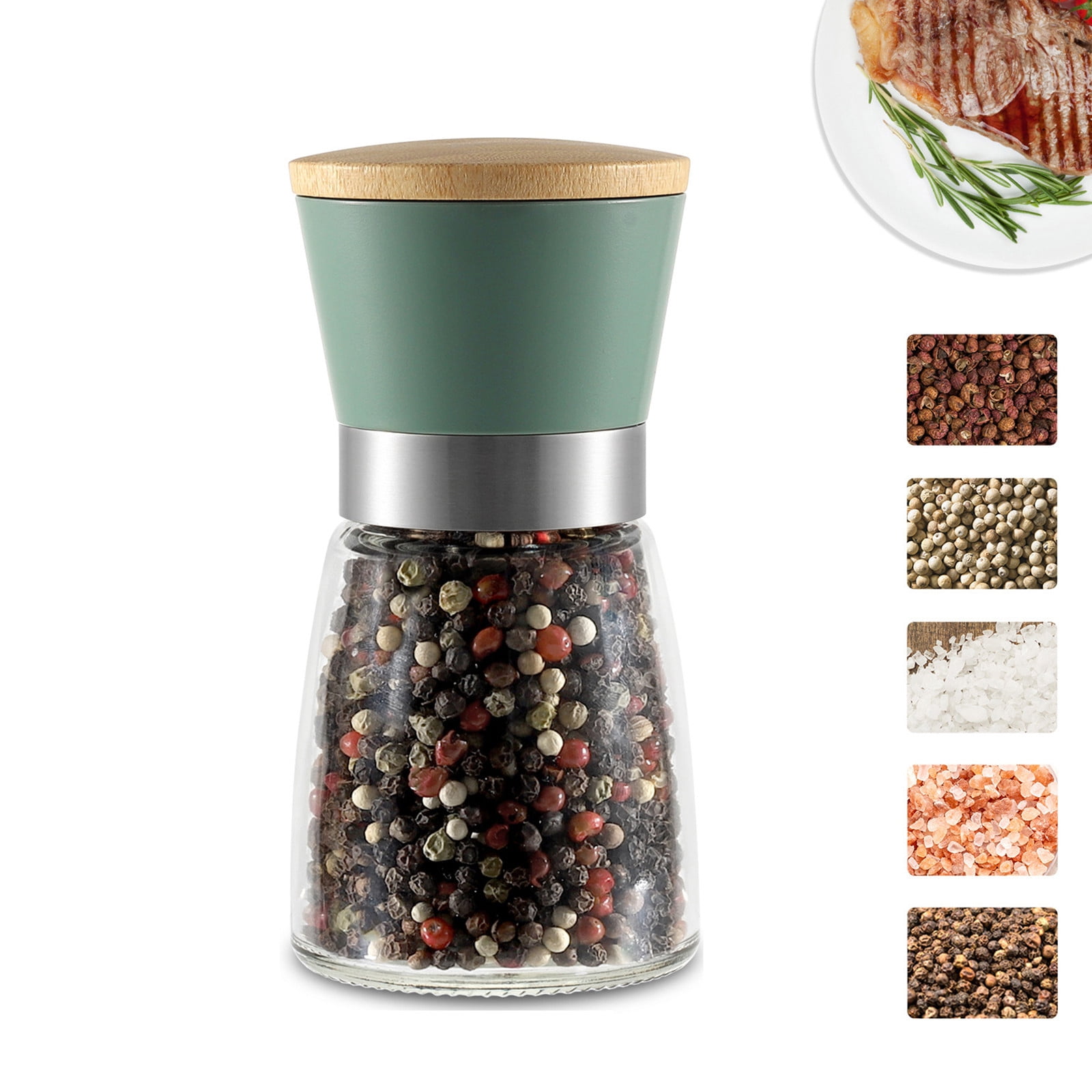 XKHBDL 2 Packs Salt and Pepper Grinder Set - Refillable Grinder Adjustable Coarseness of Pepper Salt Spice Stainless Steel Mills Glass