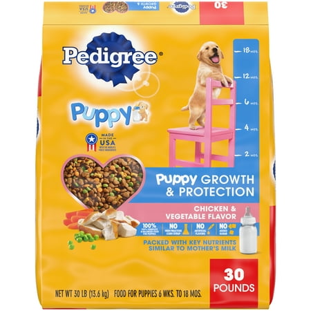 Pedigree Puppy Growth & Protection Chicken & Vegetable Flavor Dry Dog Food for Puppy, 30 lb. Bonus Bag