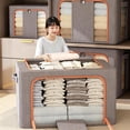 thumbnail image 6 of Foldable Linen Storage Box, Clear Window Clothes Organizer, Double Zipper Blanket Storage Bin With Handles For Bedding, Dorm, Closet, Seasonal Garment Organization, 6 of 6