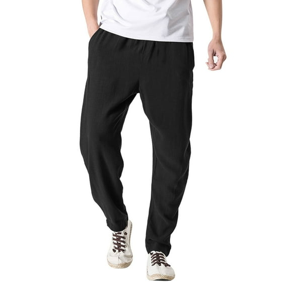 toraway Summer Black Cargo Pants for Men Spring and Summer New Mens Linen Pants Mens Casual Pants Thin Large Size Loose Harlan Radish Pants. M