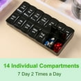 thumbnail image 2 of Arcticice Pill Box 7 Day Pill Organizer 2 Times a Day Compact Pill Travel Case, 14 Individual Compartmented Pill Box with Braille Printed, Black, 2 of 6