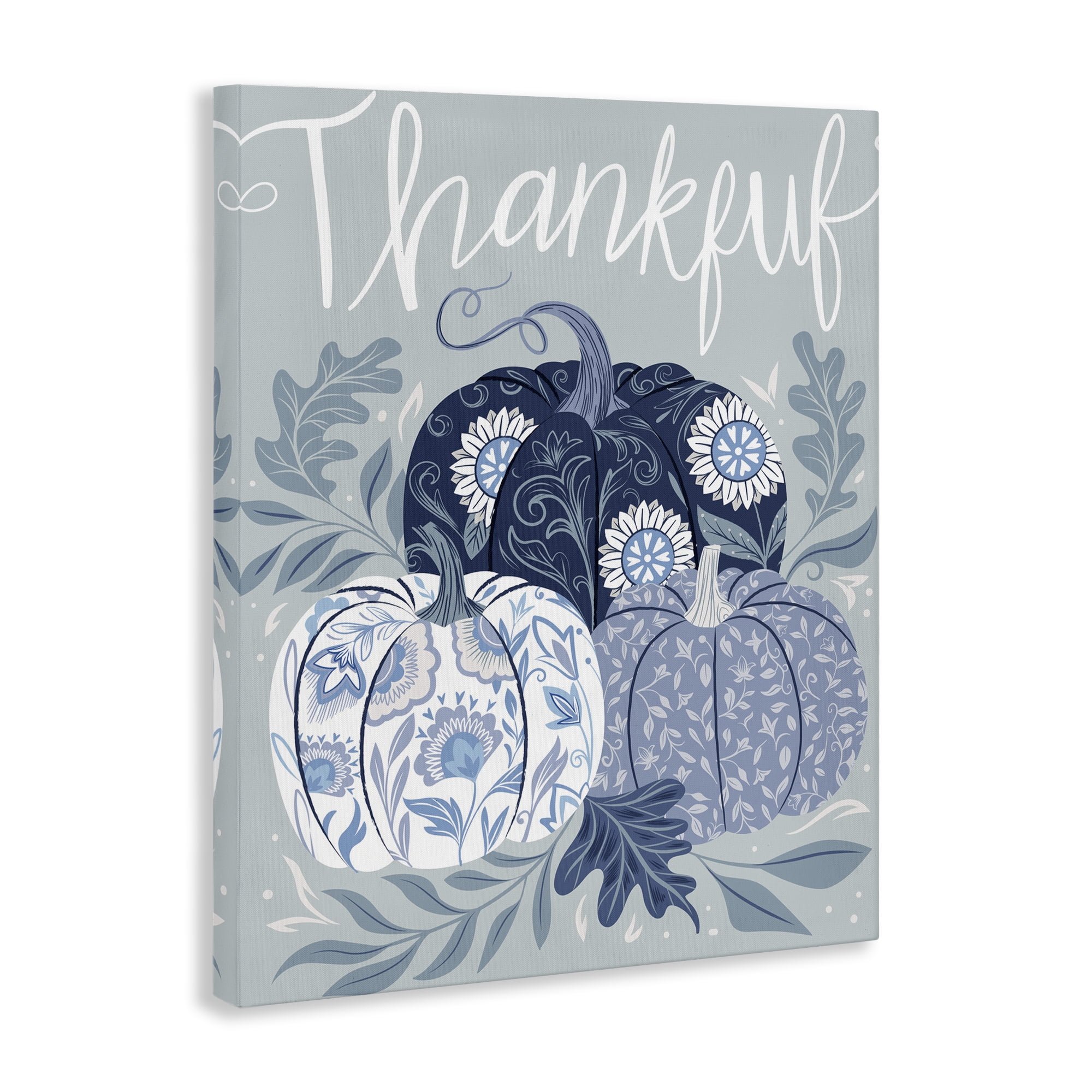 Stupell Industries Thankful Ornate Floral Pumpkins Plants & Flowers Painting Wrapped Canvas Art Print Wall Art, 24 x 30