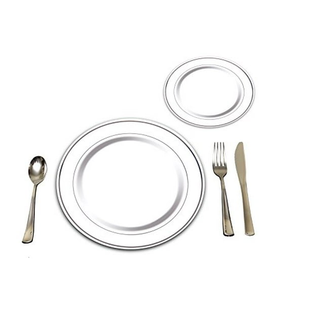 25 Heavyweight Elegant Plastic Disposable Place Settings