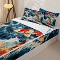thumbnail image 3 of Castle Fairy Traditional Koi Carp Zipper Full Size Comforter Sets with Fitted Sheet and 2 Pillowcases,Foamy Blue Wave Oriental Graphic Zipper Bedding Set,Orange Deep,Reversible,4pcs, 3 of 6