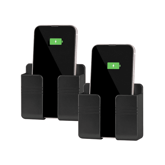 GJX 2Pcs Phone Holder Wall Mounted,Phone Stand with Self Adhesive. Phone Holder for Rv Charging.Compatible with Iphone and Android (2Pack-Black) Wall Phone Holder