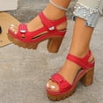 thumbnail image 2 of Women's Heeled Sandals Peep Toe Hook and Loop Summer Slingback Heels Platform Lug Sole Comfy Arch Support Casual Beach Shoes Red Size 9, 2 of 6