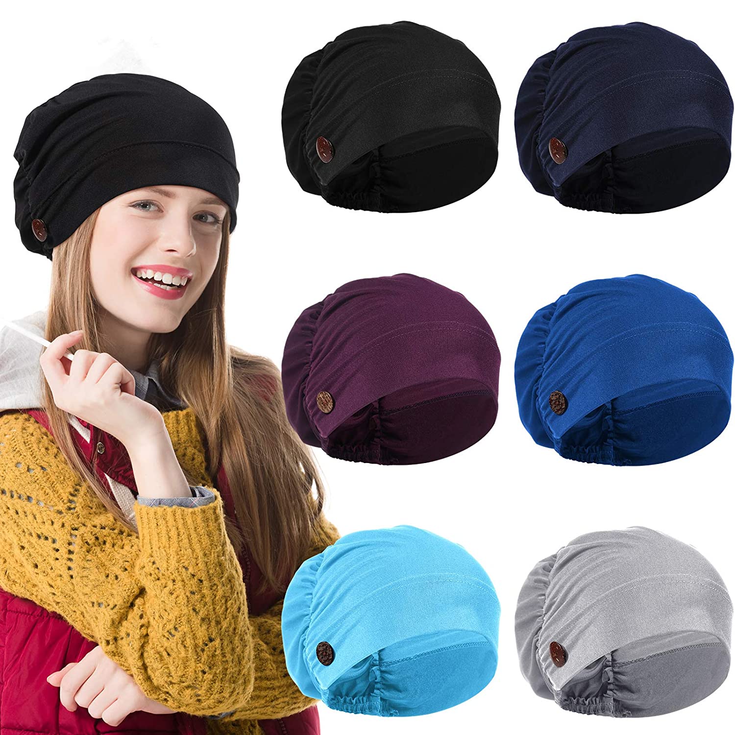 6 Pieces Bouffant Caps with Buttons 