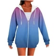 thumbnail image 2 of Women's Gradient Color Hoodies V Neck Long Sleeve Quarter Zip Up Lightweight Oversized Casual Hooded Sweatshirt (2XL, Hot Pink), 2 of 4