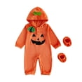 thumbnail image 4 of Gaexia Baby Girls Halloween Pumpkin Face Hooded Bodysuit Romper Long Sleeve Crawling Outfit With Shoes Two Piece Set Toddler Autumn Winter Wear, 4 of 7