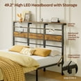 thumbnail image 4 of Pinmoco King Bed Frame with 15.7'' Large Under Bed Storage and 3 Drawers, Metal Platform Bed with High LED Storage Headboard and Charging Station, Height Adjustable, Rustic, 4 of 7