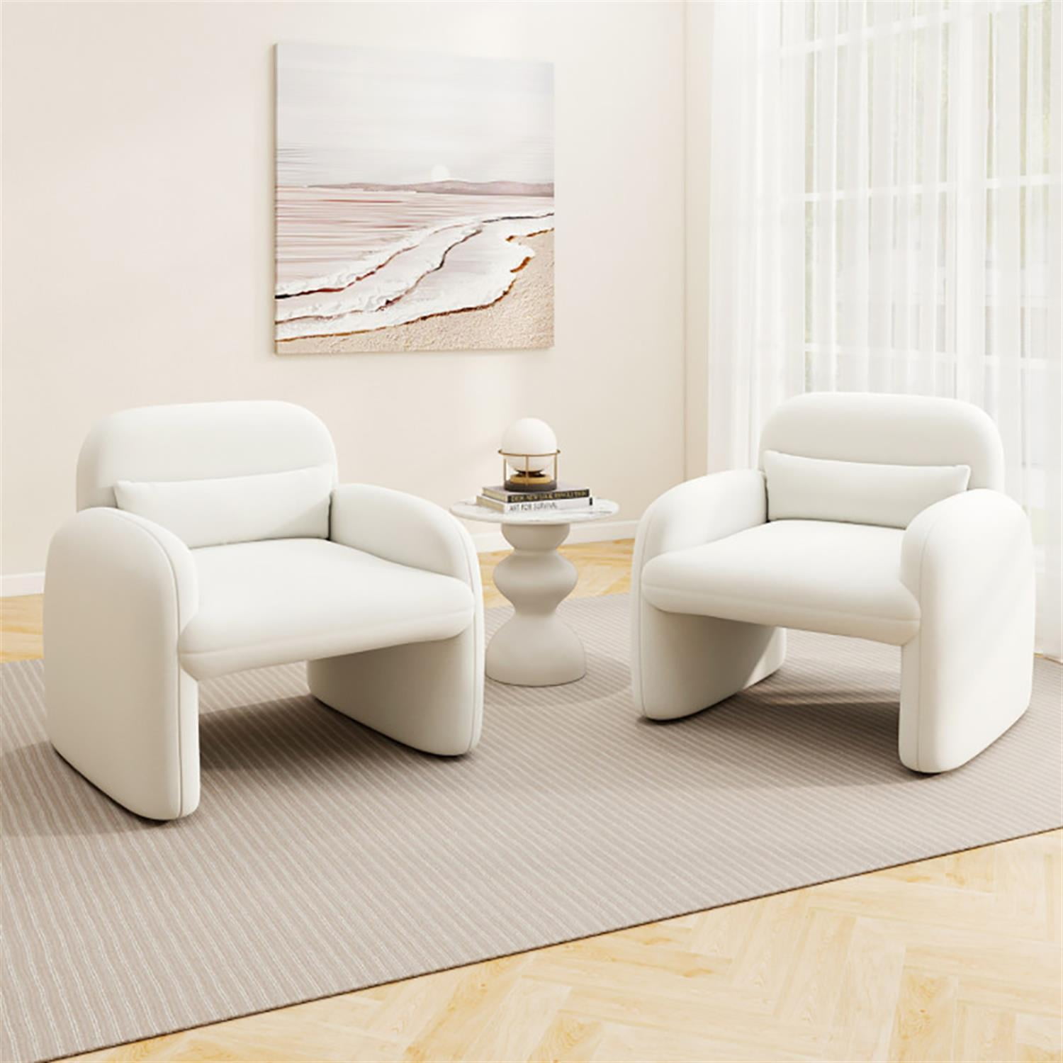 Demi Bonn Modern Accent Chair, Elegant Armchair with Waist Pillow and Armrests, Suitable for Living Room Bedroom Reception Room Office, Beige