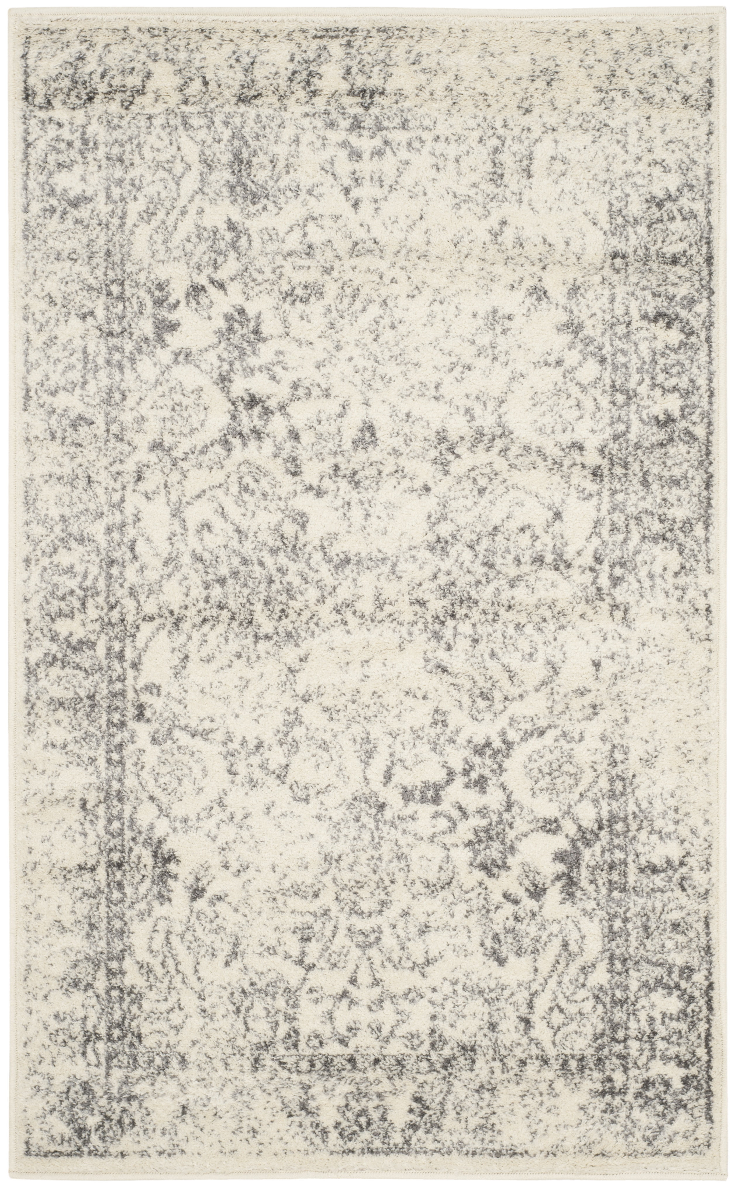 SAFAVIEH Adirondack Wyatt Traditional Distressed Area Rug, Ivory/Silver, 4' x 6' - Transitional Modern Design, Ivory & Silver, Ideal for Living Room, Bedroom, Dining Space, Entryway, Bathroom, Bedsid