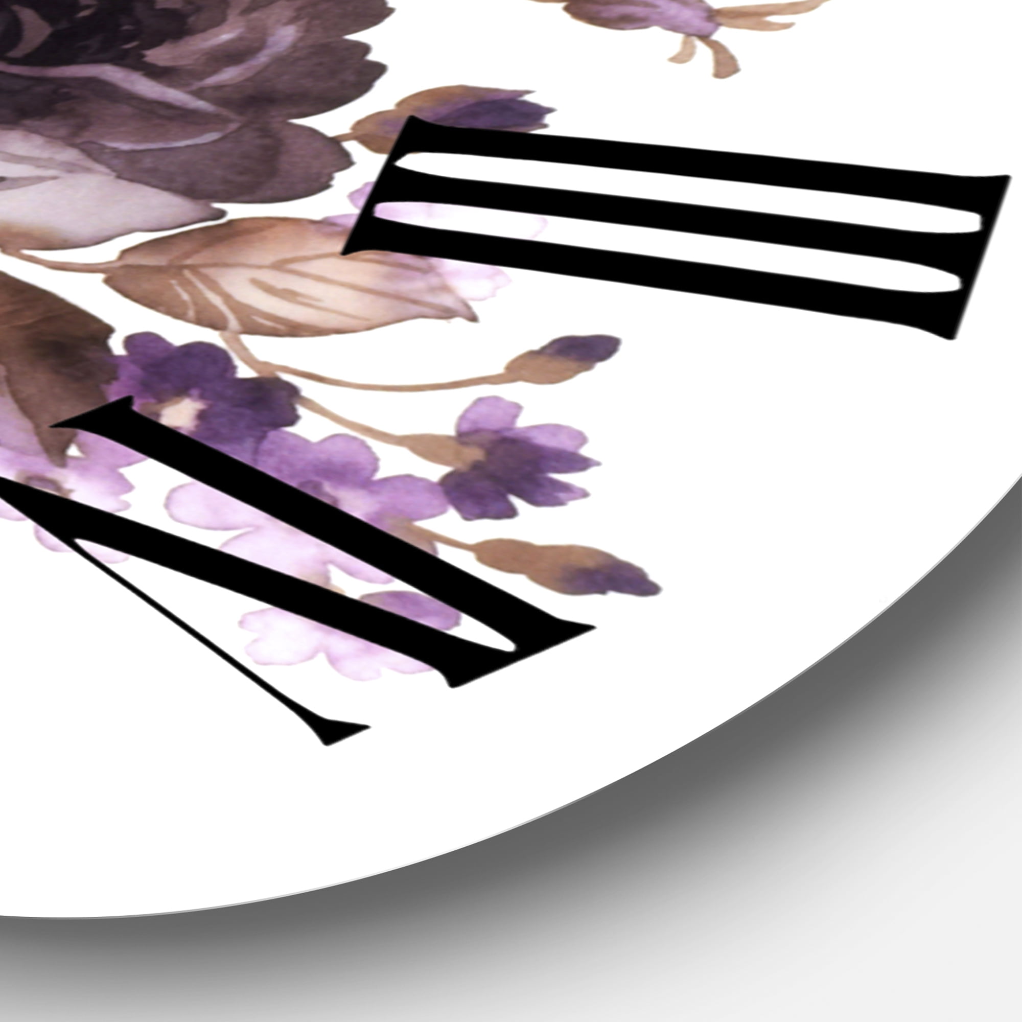 Designart 'Purple Retro Flowers With Brown Leaves' Traditional Wall Clock