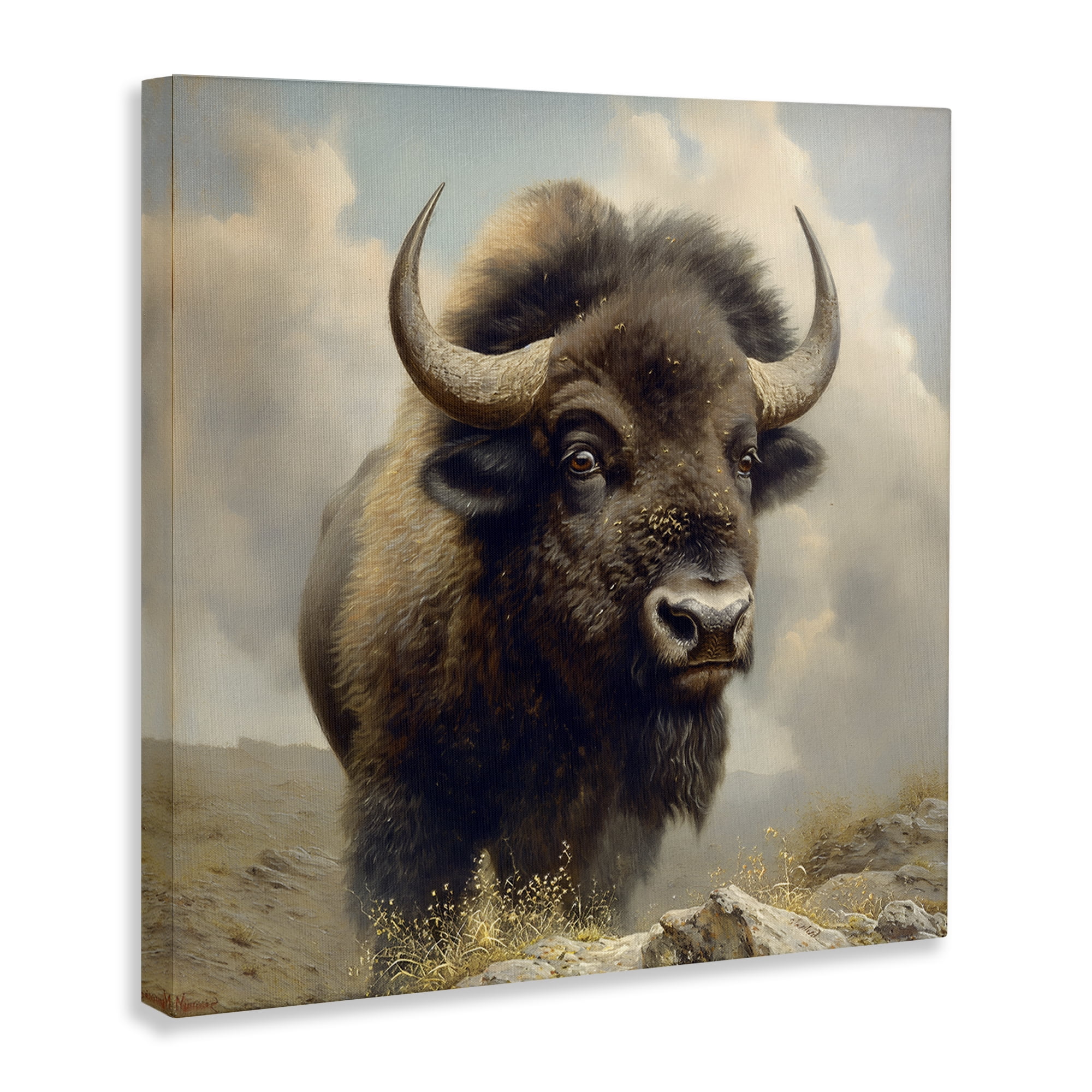 Stupell Industries Strong Bison Horns Animals Painting Wrapped Canvas Art Print Wall Art, 36 x 36